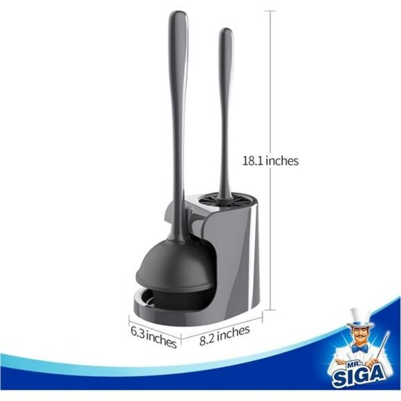 Toilet Plunger and Brush Set Bathroom Cleaning Tool with Holder Gray 2 Pack - Picture 2 of 8